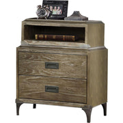Transitional Style Wood and Metal Nightstand with 2 Drawers, Oak Brown