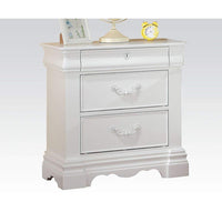 Three Drawer Nightstand With One Hidden Top Drawer And Scalloped Feet, White