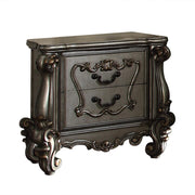 Two Drawer Nightstand With Oversized Scrolled Legs In Antique Platinum Finish