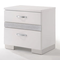 Nightstand With Three Center Metal Glide Drawers In White Gloss Finish