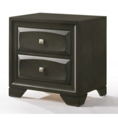 Two Drawer Nightstand With Brushed Nickel Accent And Chamfered Legs, Antique Gray