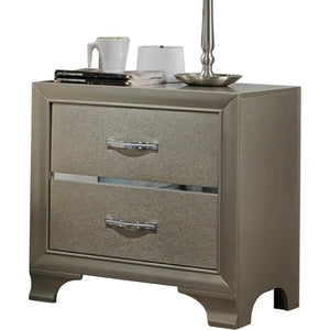 Wooden Two Drawer Nightstand With Bracket Legs, Champagne