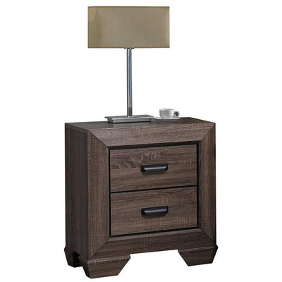 Two Drawer Nightstand With Scalloped Feet In Weathered Gray Grain Finish