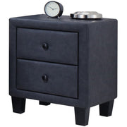 Polyurethane Upholstered Two Drawer Nightstand With Wooden Tapered Leg, Gray