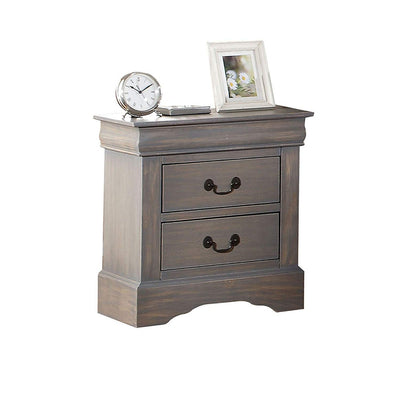 Wooden Two Drawer Nightstand In Antique Gray Finish