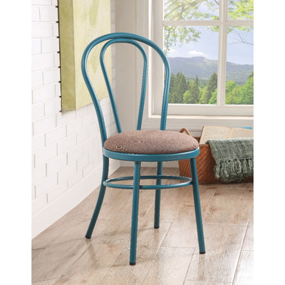 Set of Two Metal Side Chairs with Padded Seat, Teal