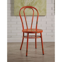 Set of Two Metal Side Chairs with Distressed Rubbing Accents, Antique Orange