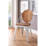 Wood and Metal Dining Side Chair with Oval Backrest, Set of 2, Brown and White