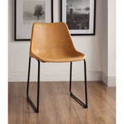 Set of Two Metallic Side Chairs with Leather Upholstered Seat, Vintage Camel & Black