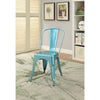 Set of Two Metal Dining Side Chairs, Glossy Blue