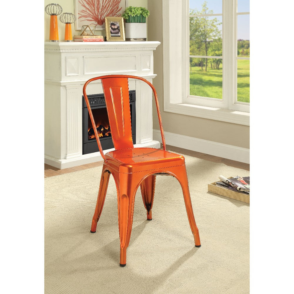 Set of Two Metal Dining Side Chairs, Glossy Orange