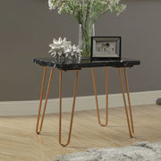Black Marble Top End Table With Metal Hairpin Style Legs In Gold