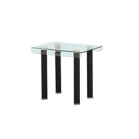 Tempered Glass Top End Table With Round Metal Feet In Black