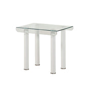 Tempered Glass Top End Table With Round Metal Feet In White