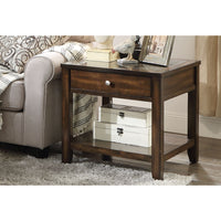 Top Marble Inlay End Table With One Drawer And Bottom Shelf, Brown