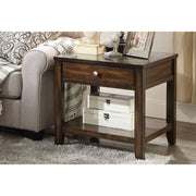 Top Marble Inlay End Table With One Drawer And Bottom Shelf, Brown