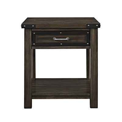 Wooden One Drawer And Bottom Shelf End Table, Rustic Brown