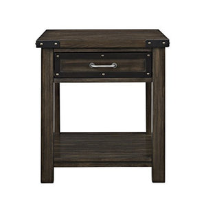 Wooden One Drawer And Bottom Shelf End Table, Rustic Brown
