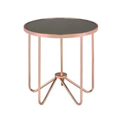 Round Glass End Table With Metal Base, Rose Gold