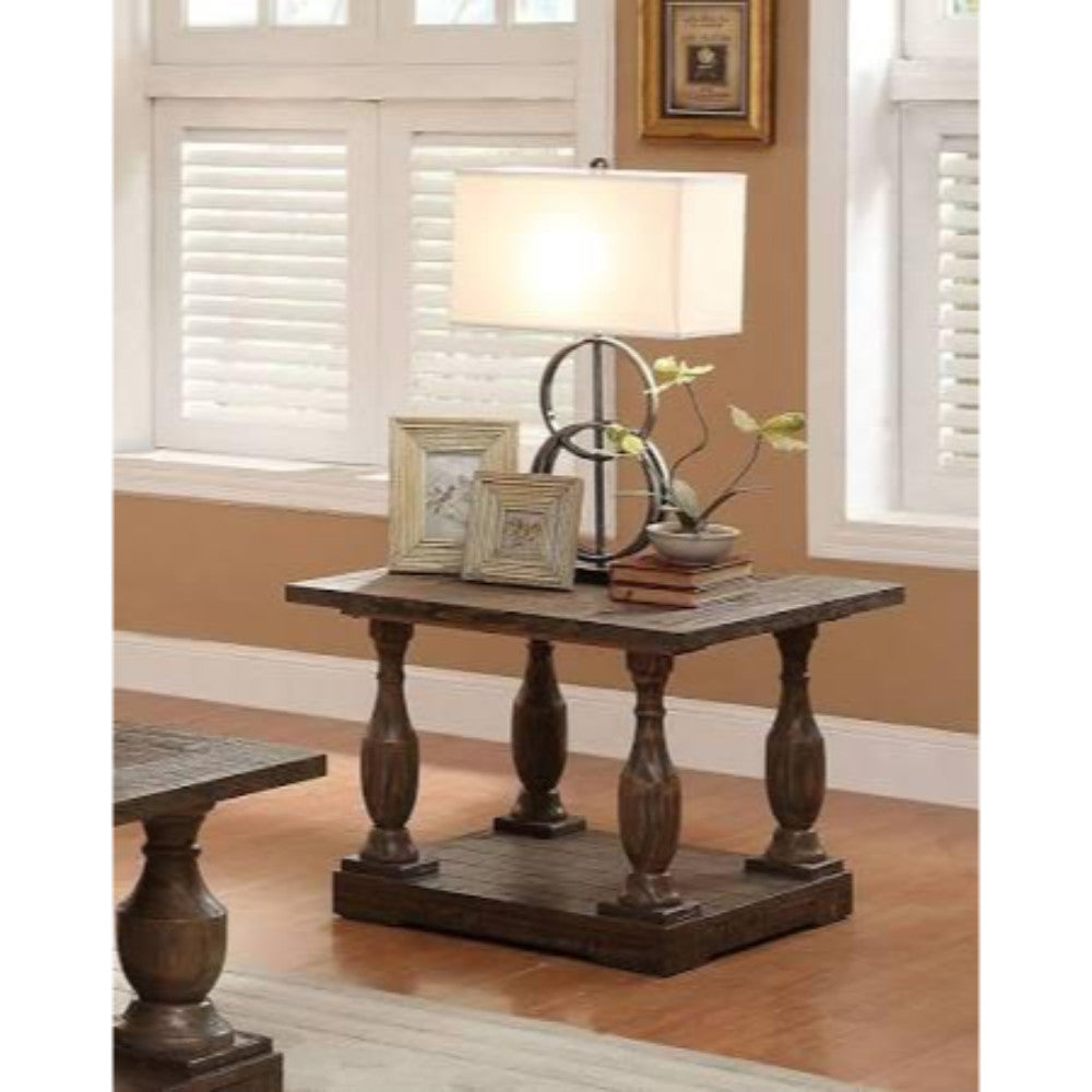 Wooden End Table With Oversized Balustrade Turned Legs, Brown