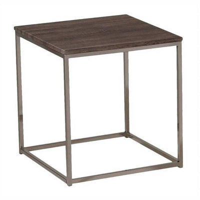 Square Wood Top End Table With Metal Base, Brown