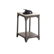 Industrial Style Metal and Wood Rectangular End Table, Oak Brown