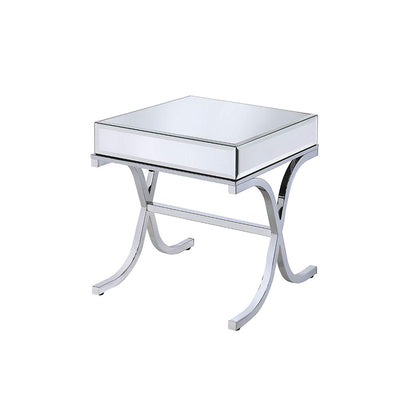 Contemporary Style Metal and Mirror Square End Table, Silver