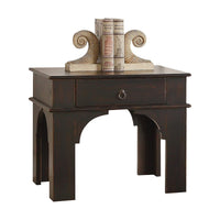 Rectangular Wooden End Table With Ring Pull Drawer, Antique Espresso Brown