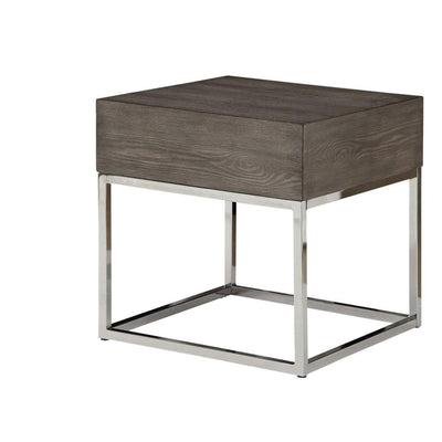 Wooden Square Top End Table With Metal Base, Brown And Silver