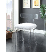 Contemporary Acrylic Accent Chair with Mid Backrest, White and Clear