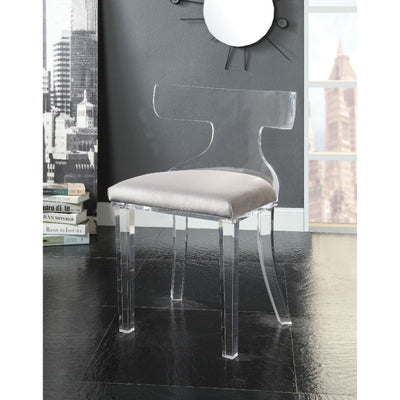 Velvet Upholstered Acrylic Accent Chair with Mid Backrest, Gray and Clear