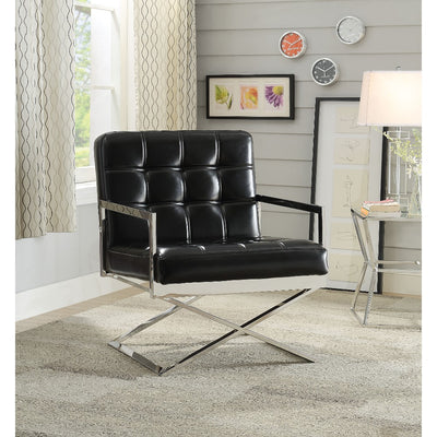 Polyurethane Upholstered Metal Accent Chair with High Backrest, Black and Silver