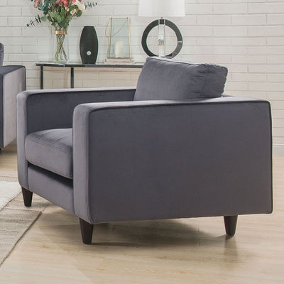 Velvet Upholstered Chair With Tapered Legs, Gray