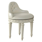 Padded Round Armless Chair With Swivel Seat And Wood Turned Tapered Leg, White