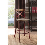 Wood & metal Bar Height Chair with X Style Panel back, Antique Red