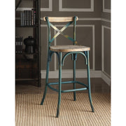 Wood & metal Bar Height Chair with X Style Panel back, Antique Sky Blue