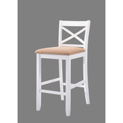 Wooden Bar Height Chair with Fabric Upholstered Seat, Set of Two, White