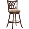 Fabric Upholstered Wooden Bar Chair With Swivel Mechanism, Brown And Beige