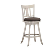 Fabric Upholstered Wooden Bar Chair With Swivel Mechanism, White And Olive Gray