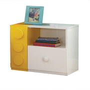Playground Nightstand With One Drawer, One Shelf And One Door, White &Yellow