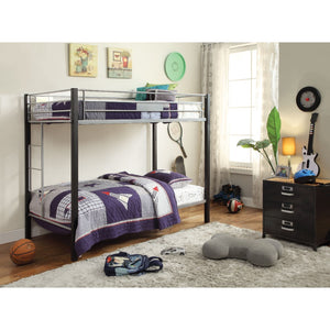 Metal Twin Over Twin Bunk Bed with Side Built in Ladder, Black and Silver
