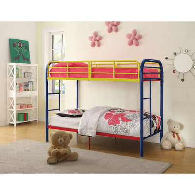Contemporary Metal Twin Over Twin Bunk Bed with 2 Side Ladders, Multicolor