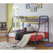 Contemporary Metal Twin Over Full Bunk Bed with 2 Side Ladders, Blue