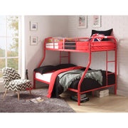 Contemporary Style Metal Twin Over Full Bunk Bed with 2 Side Ladders, Red