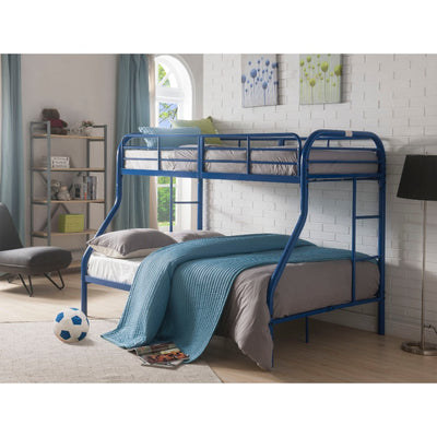 Contemporary Style Metal Twin Over Full Bunk Bed with 2 Side Ladders, Blue