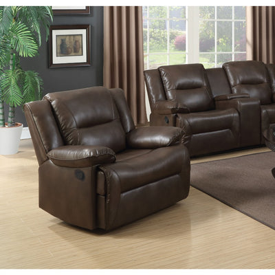 Contemporary Style Metal and Leatherette Glider Recliner , Brown