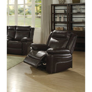 Contemporary Style Metal and Leatherette Recliner, Espresso Brown