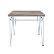 Modern Style Wooden Counter Height Table With Metal Base, Brown and Silver