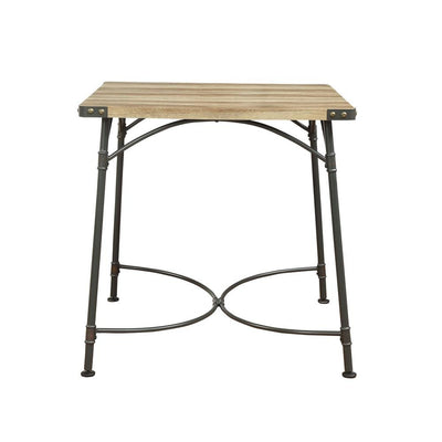 Industrial Square Shaped Wood and Metal Counter Height Table, Brown and Gray
