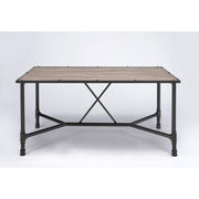 Rectangular Wood and Metal Dining Table in Industrial Style, Black and Brown